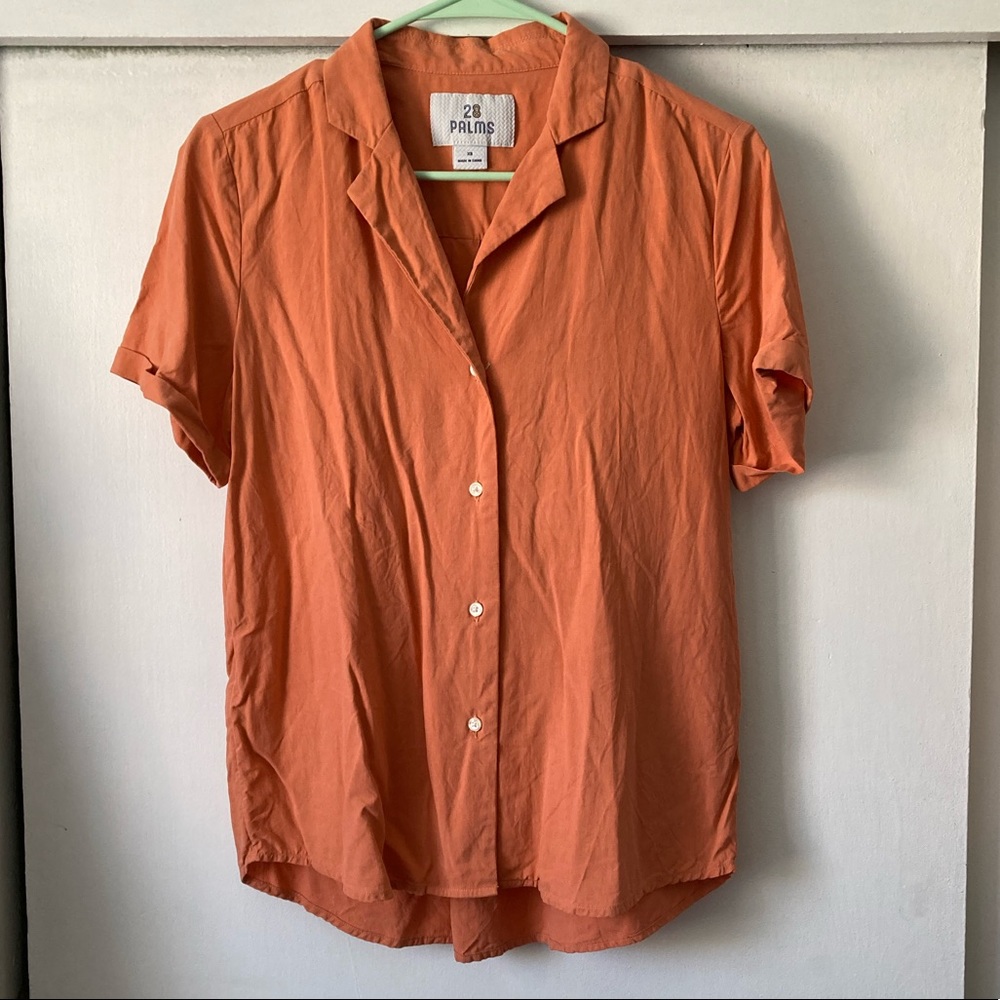 28 Palms Orange Coral Button Down Silk Blouse